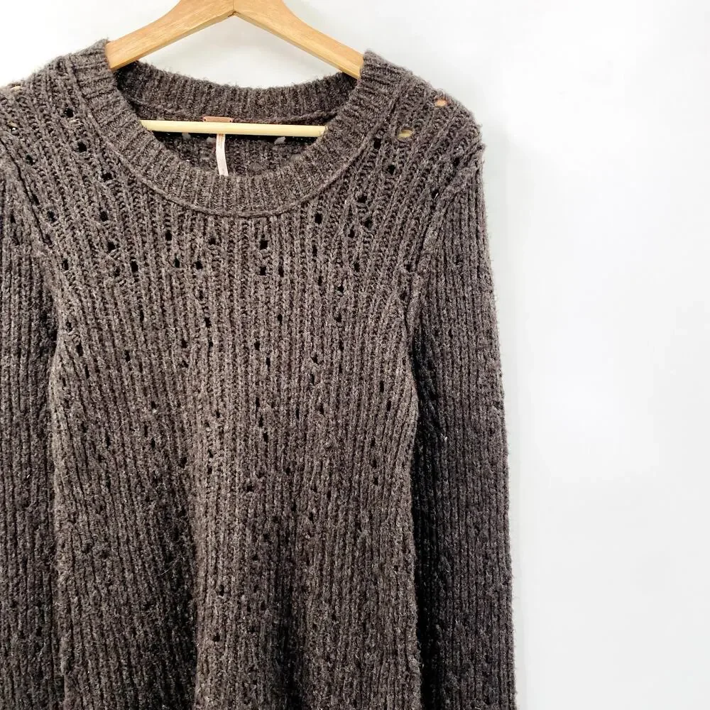 Free people brown Knit Distressed Sweater